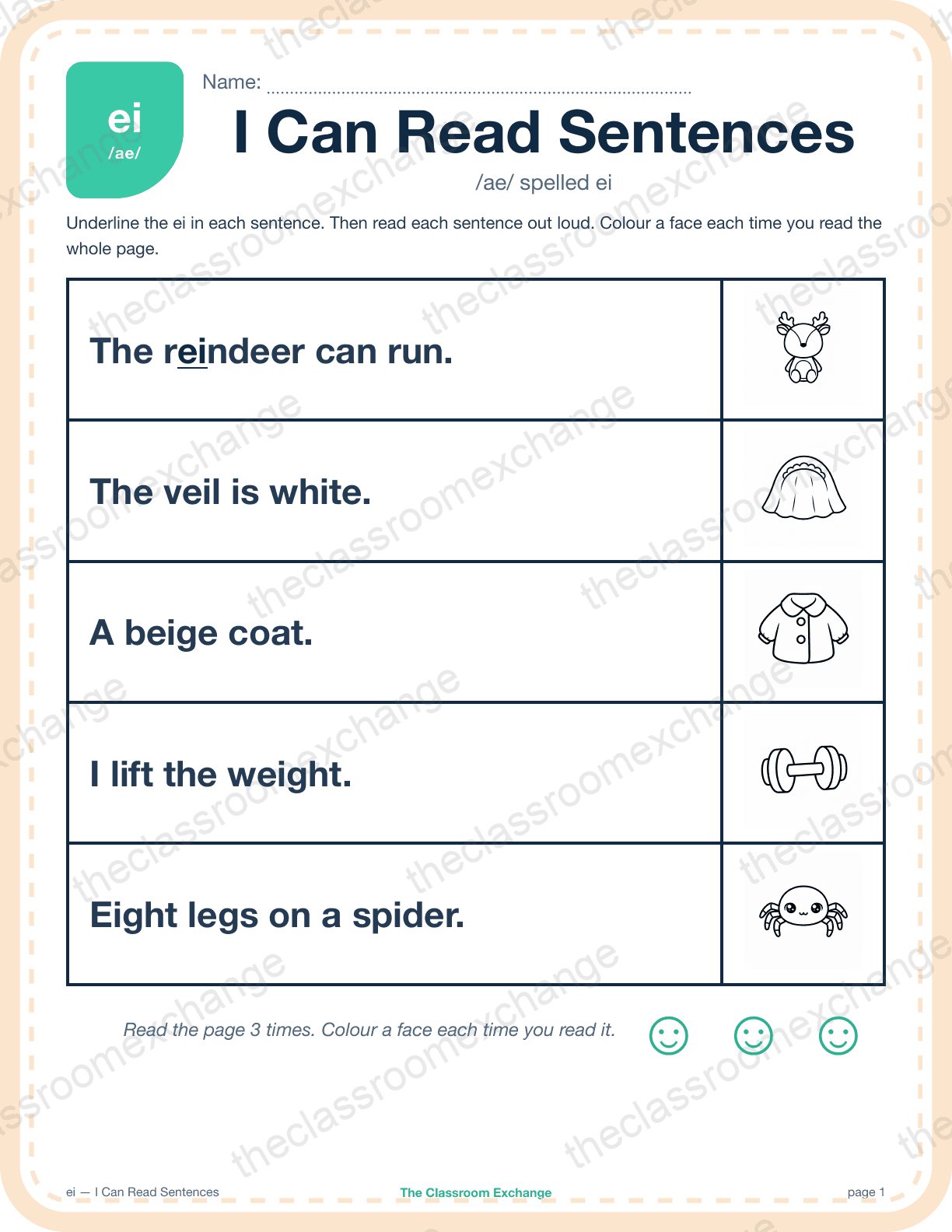 Grade 2 Phonics: ei (beige) — I Can Read Sentences