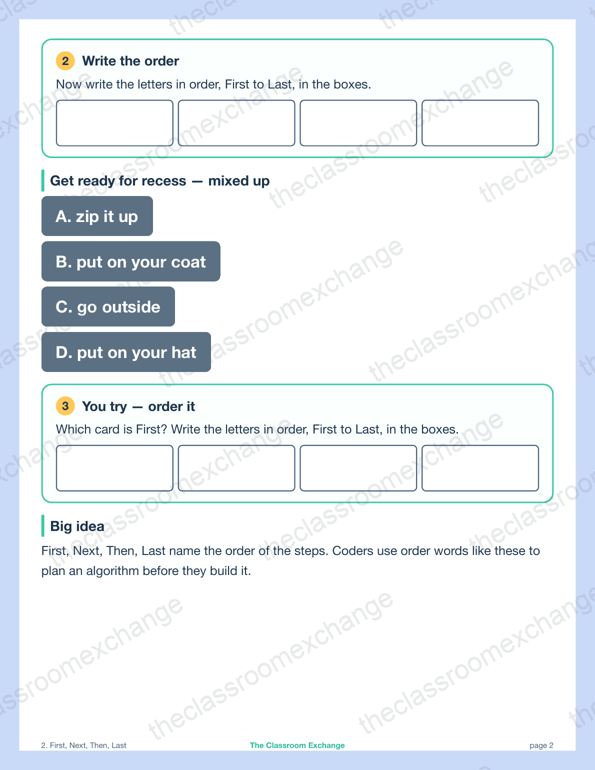Grade 1 Coding: First, Next, Then, Last alternative view