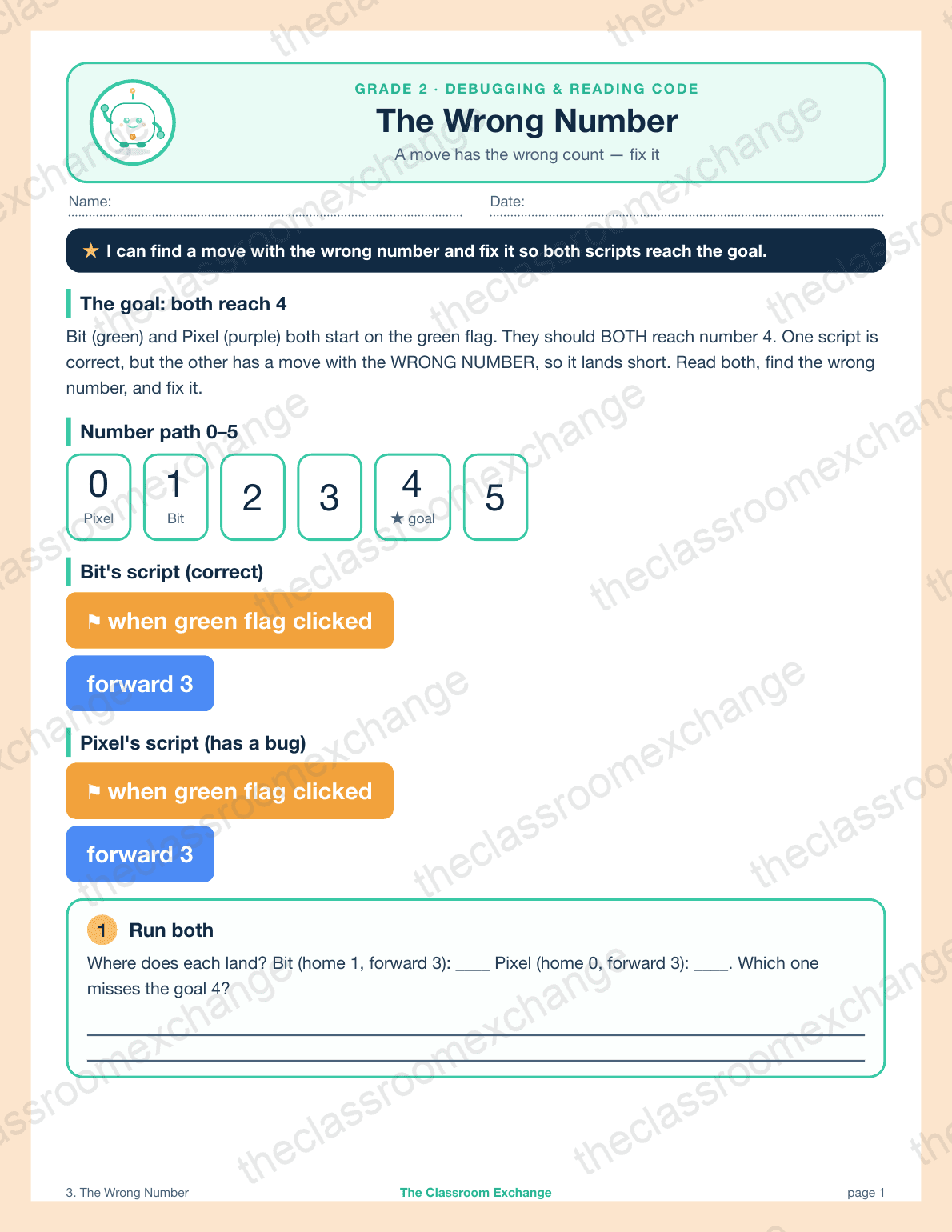 Grade 2 Coding: The Wrong Number
