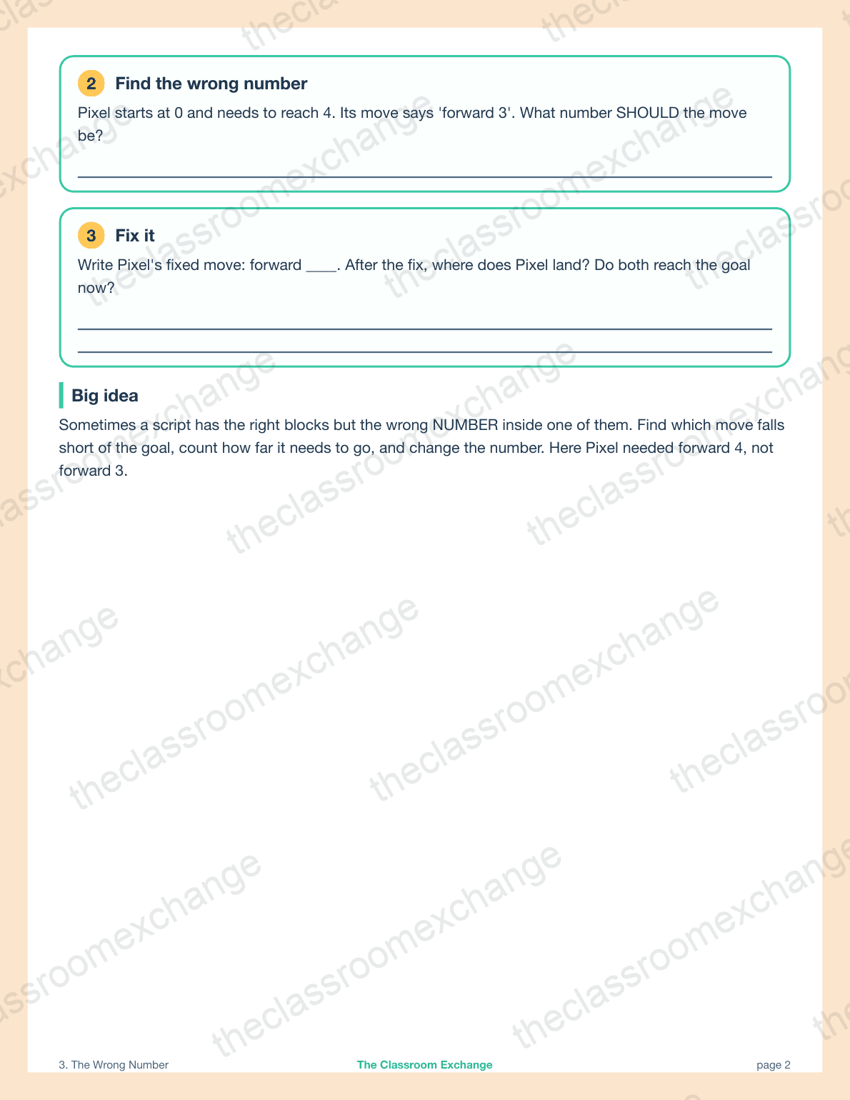 Grade 2 Coding: The Wrong Number alternative view