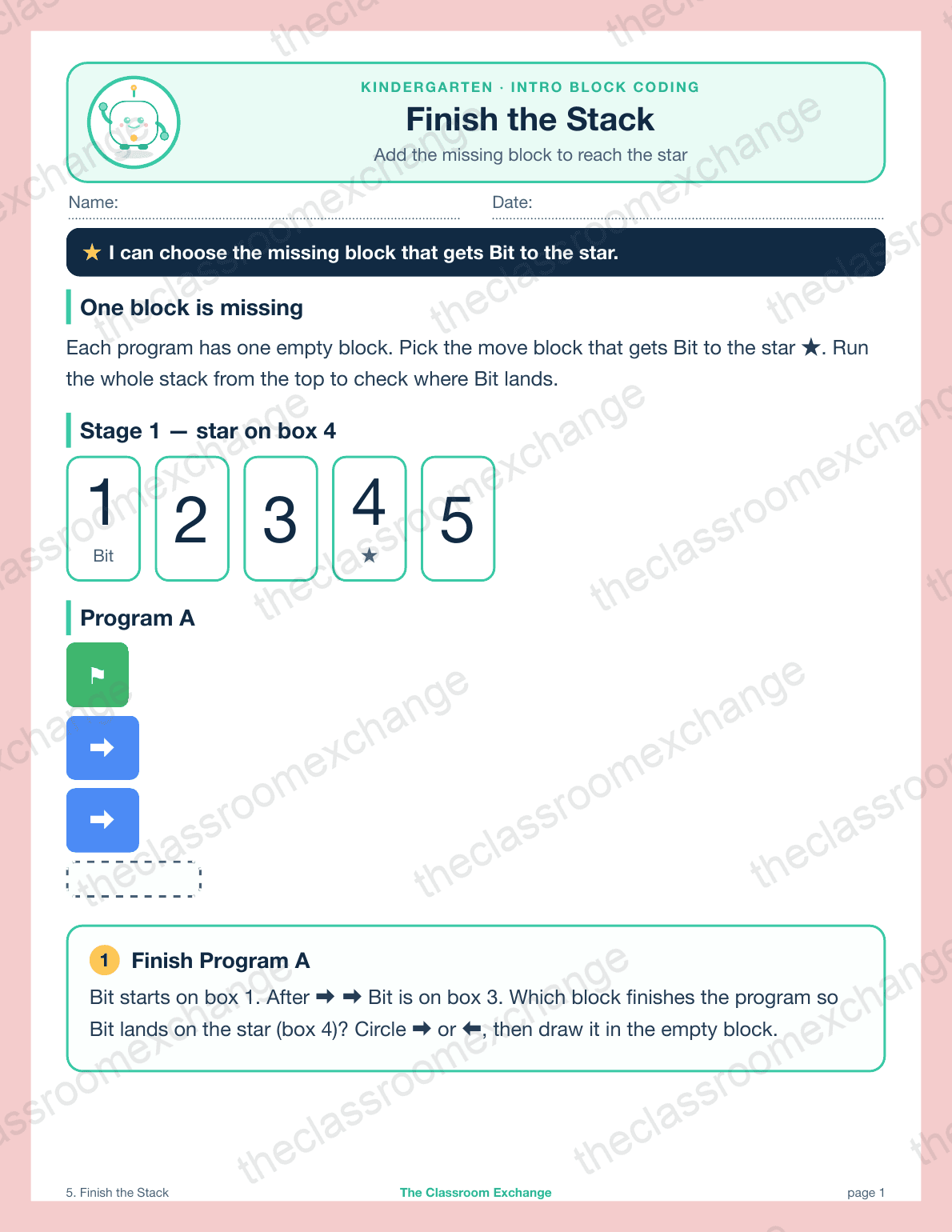 Kindergarten Coding: Finish the Stack