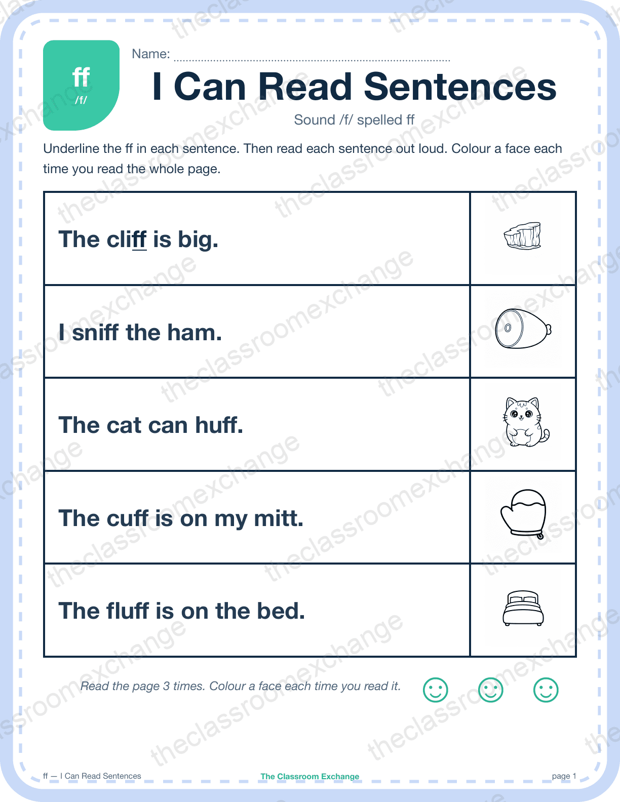 Grade 1 Phonics: ff (cliff) — I Can Read Sentences