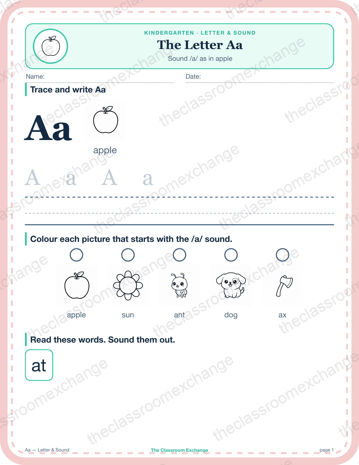 Kindergarten Phonics: The Letter Aa (apple)