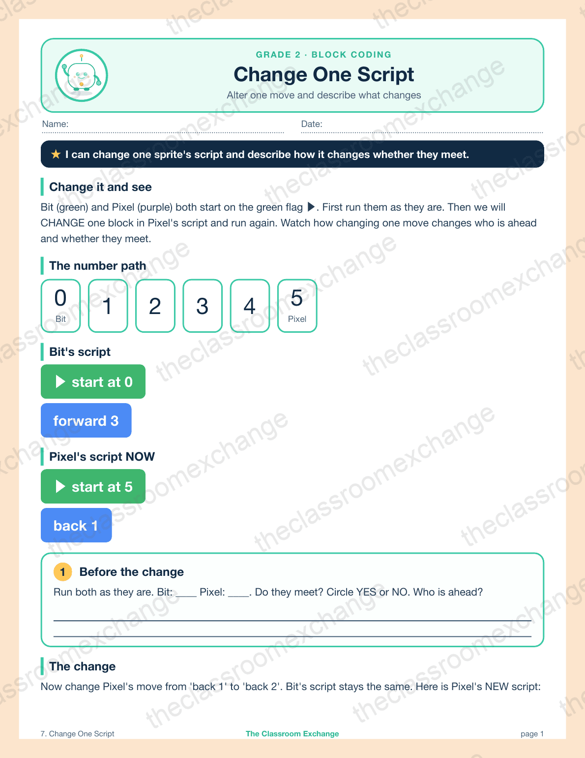 Grade 2 Coding: Change One Script