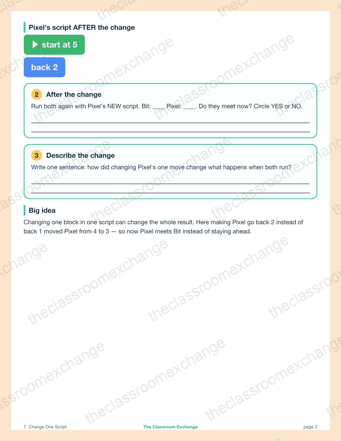 Grade 2 Coding: Change One Script alternative view