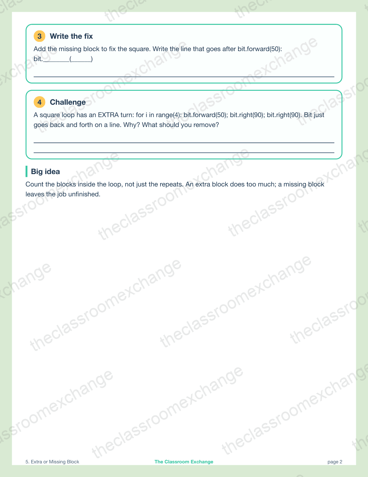 Grade 3 Coding: Extra or Missing Block alternative view