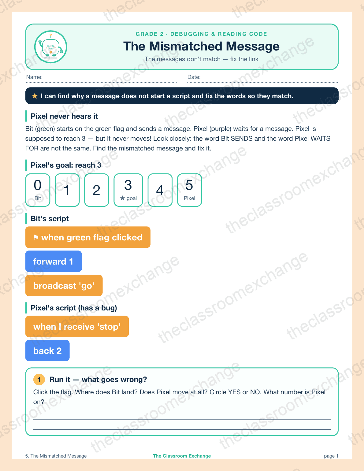 Grade 2 Coding: The Mismatched Message