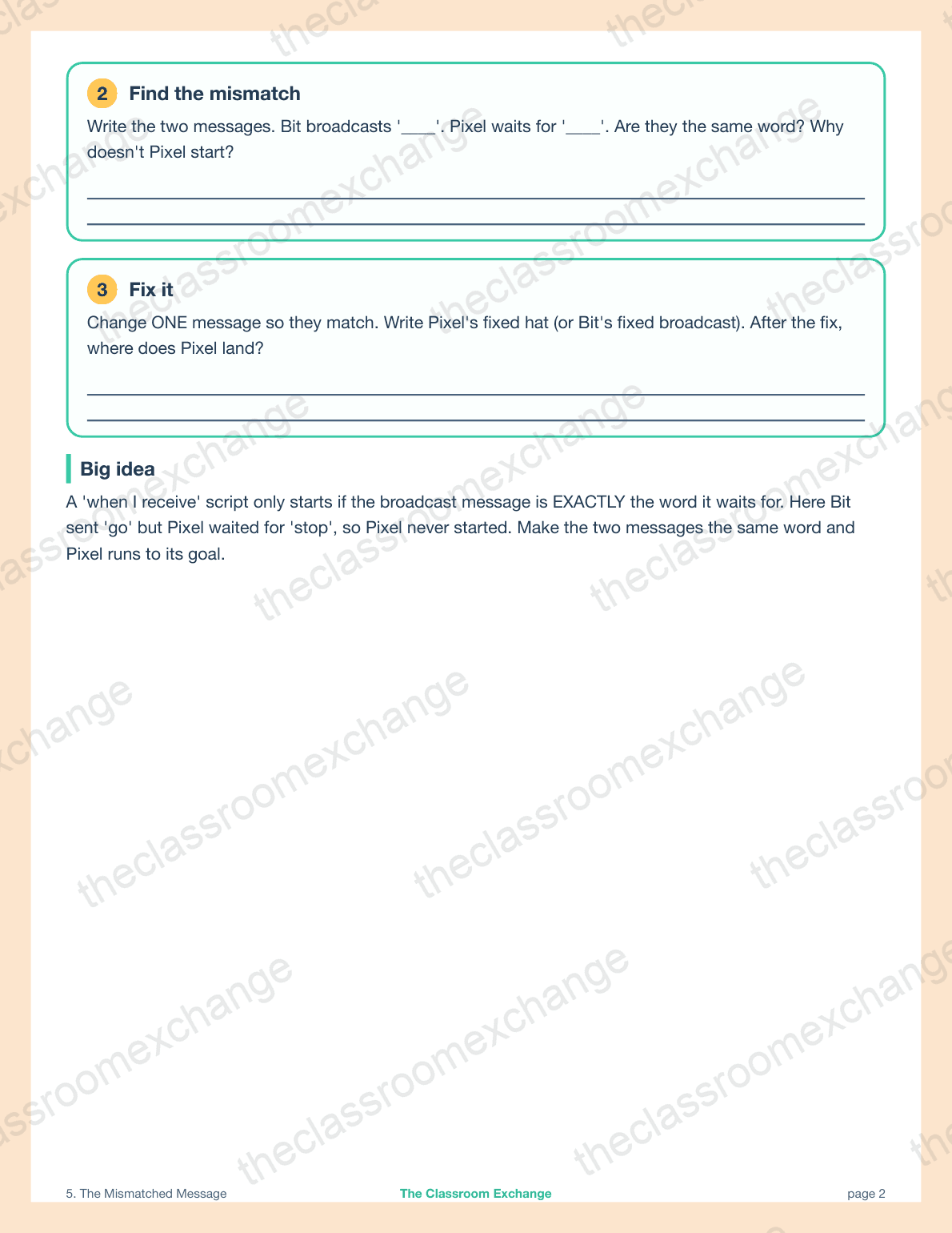 Grade 2 Coding: The Mismatched Message alternative view