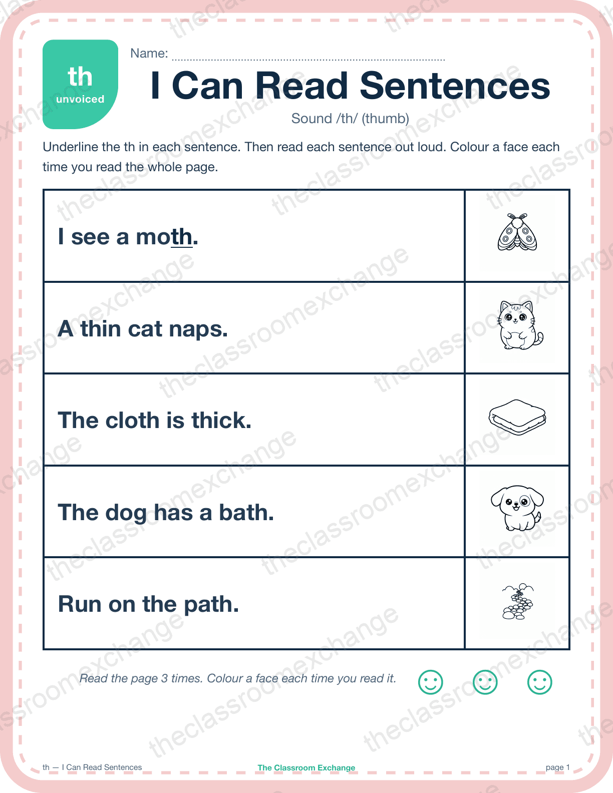 Kindergarten Phonics: th (thumb) — I Can Read Sentences