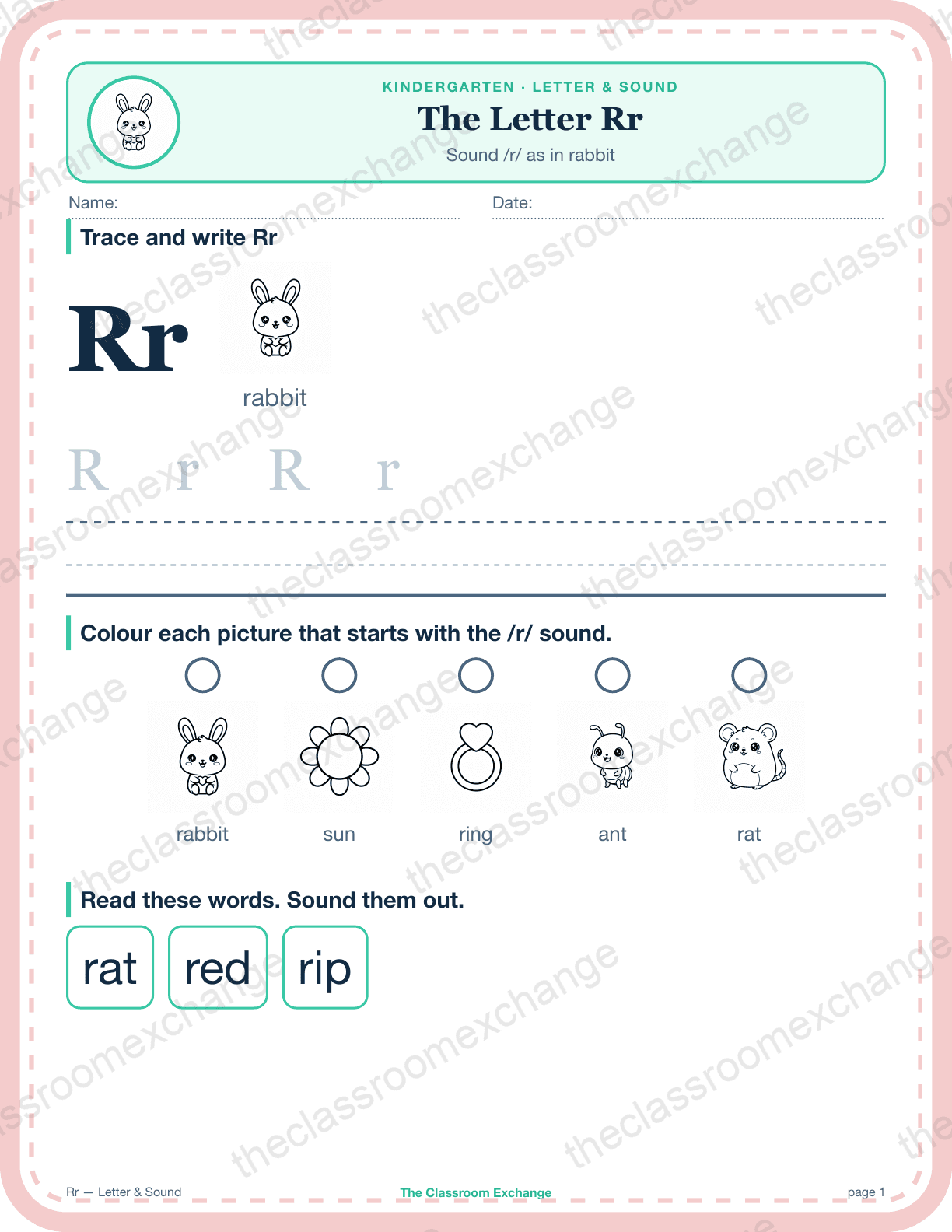 Kindergarten Phonics: The Letter Rr (run)