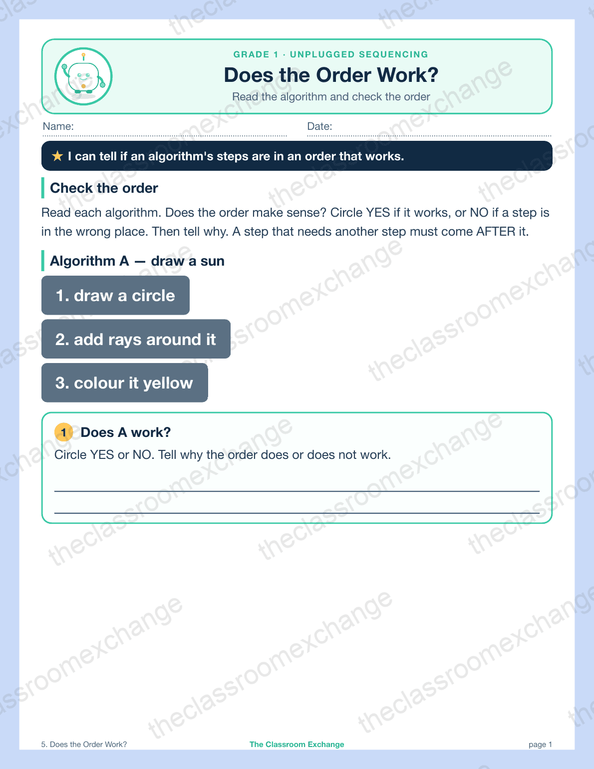 Grade 1 Coding: Does the Order Work