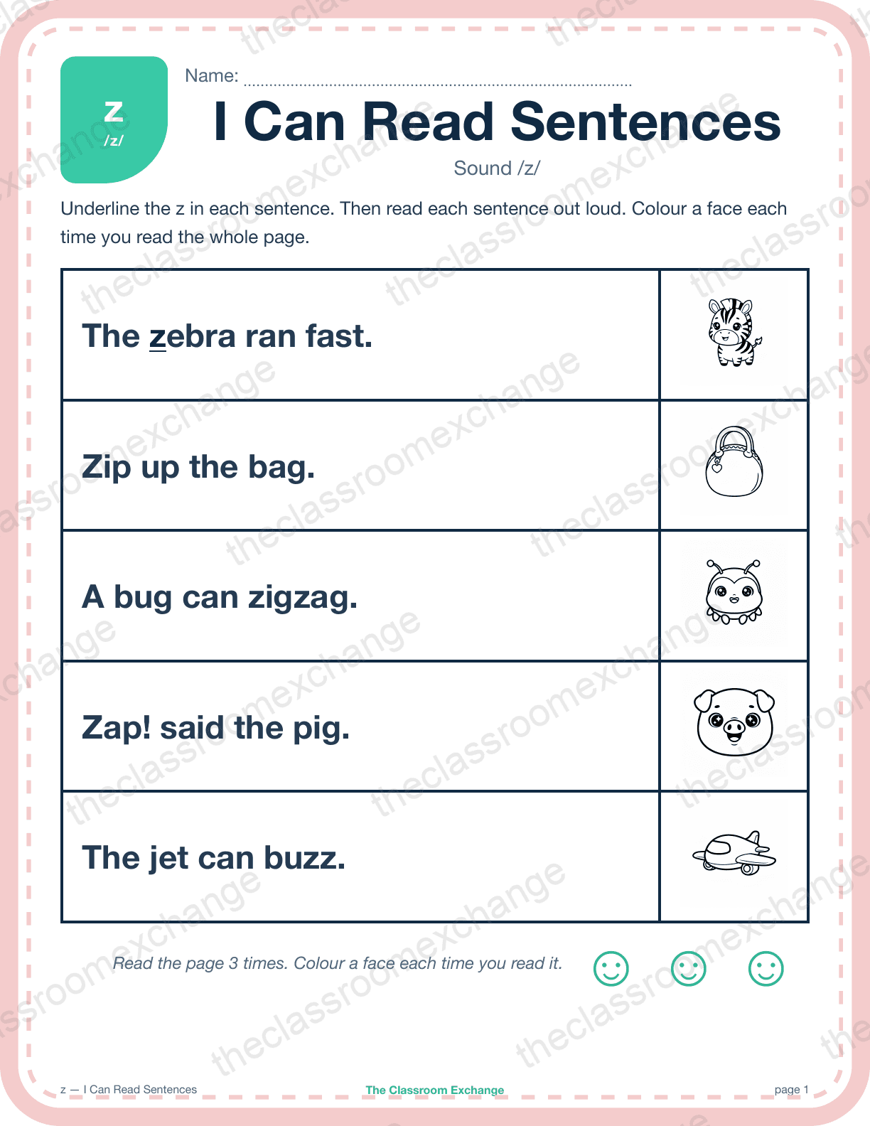 Kindergarten Phonics: z (zebra) — I Can Read Sentences