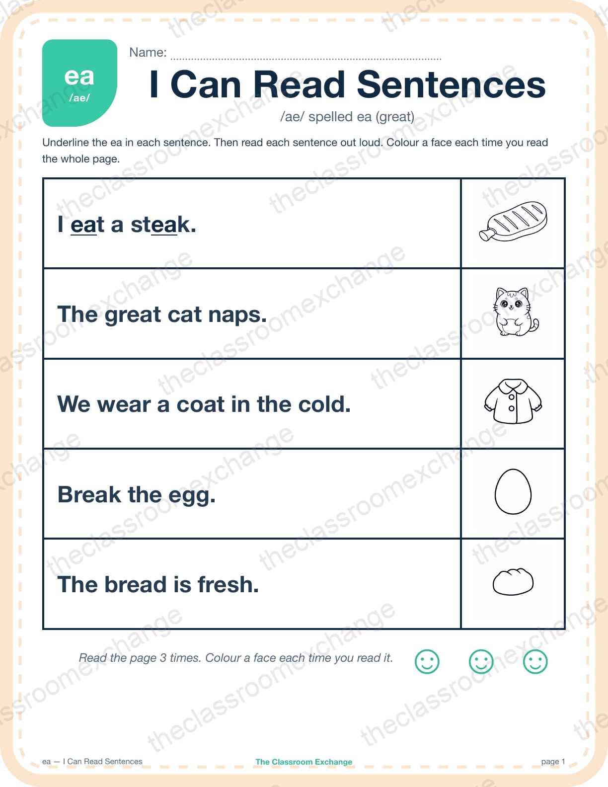Grade 2 Phonics: ea (great) — I Can Read Sentences
