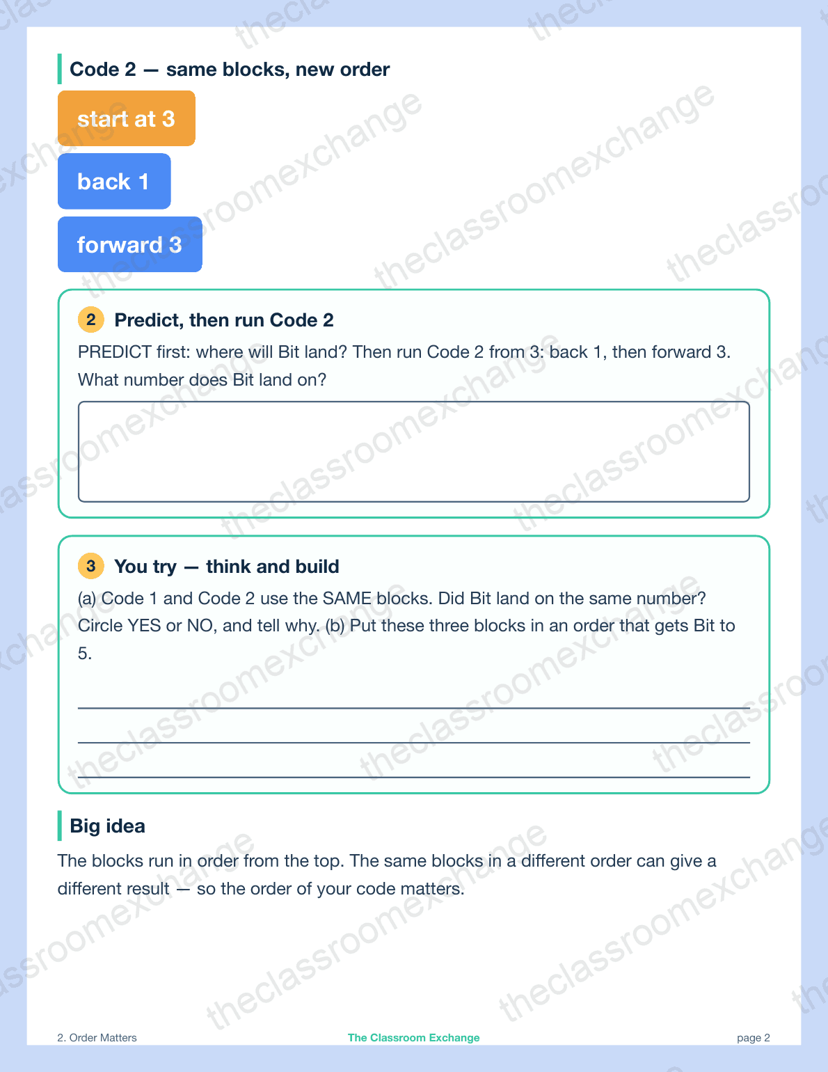 Grade 1 Coding: Order Matters alternative view