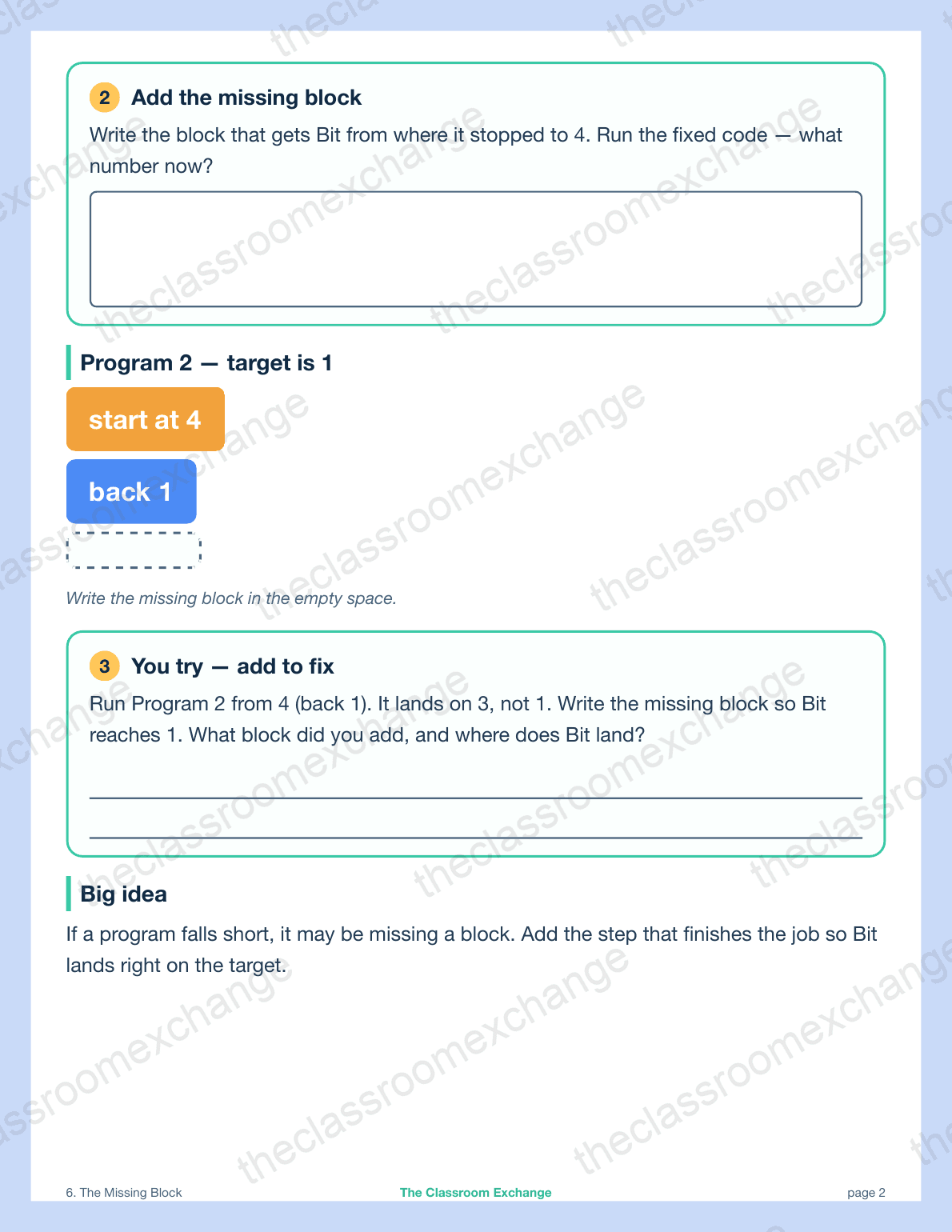 Grade 1 Coding: The Missing Block alternative view