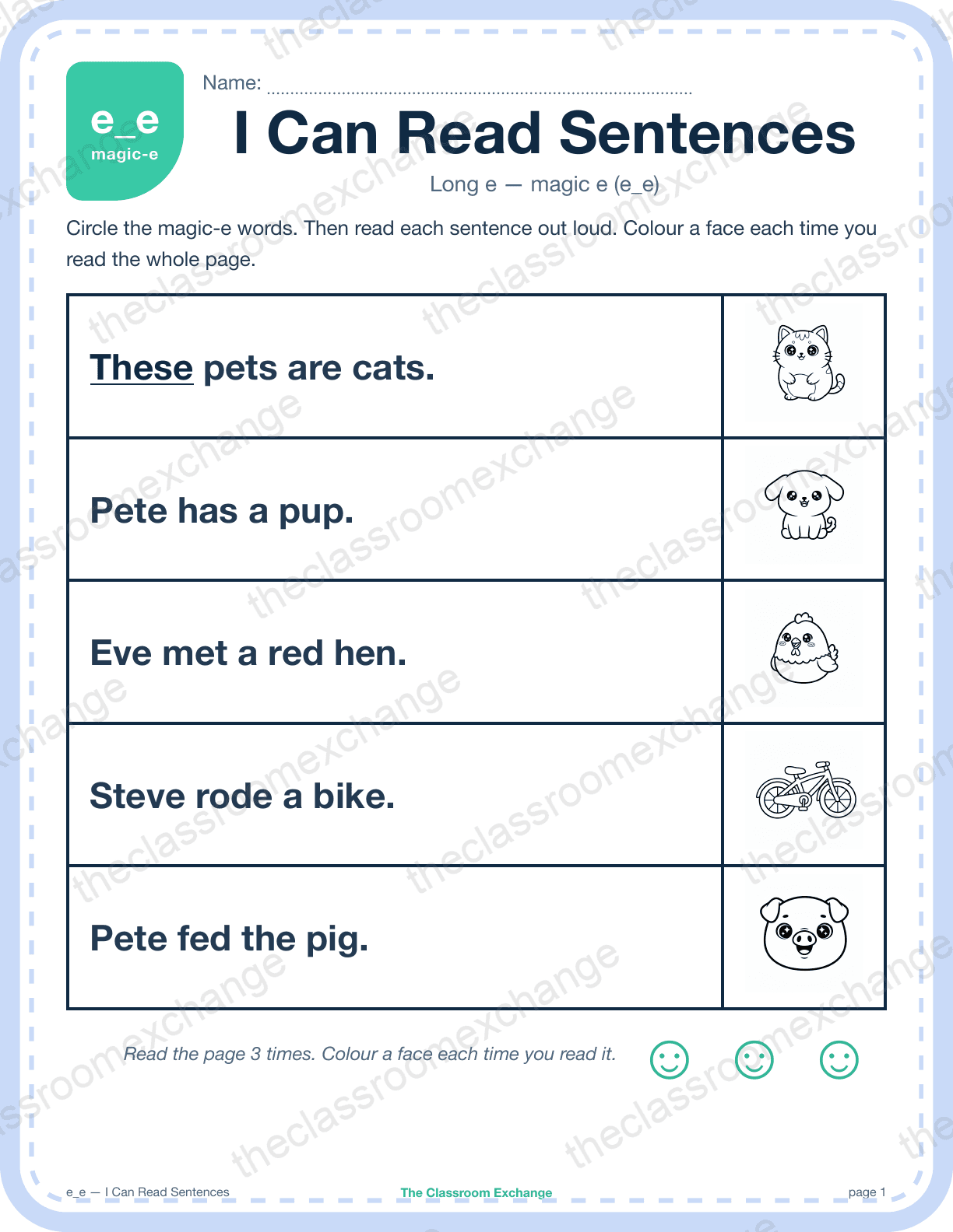 Grade 1 Phonics: e_e (eve) — I Can Read Sentences