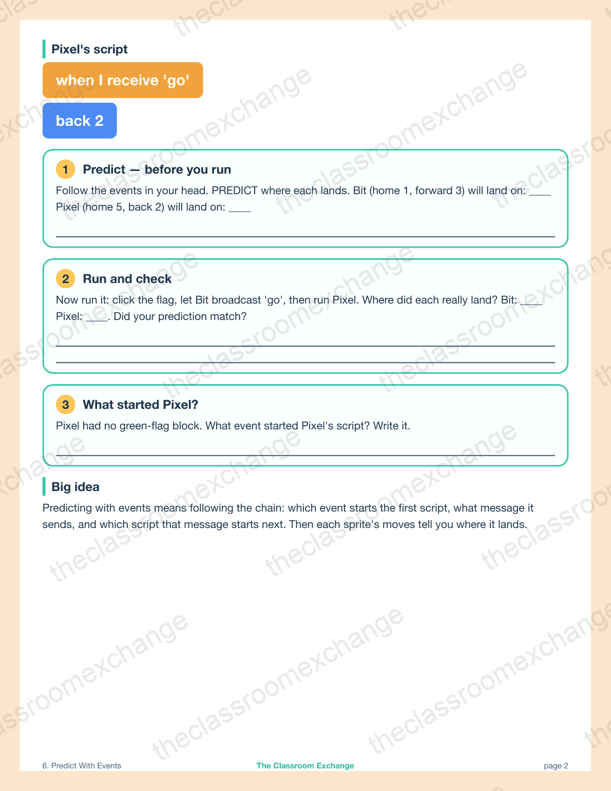Grade 2 Coding: Predict With Events alternative view