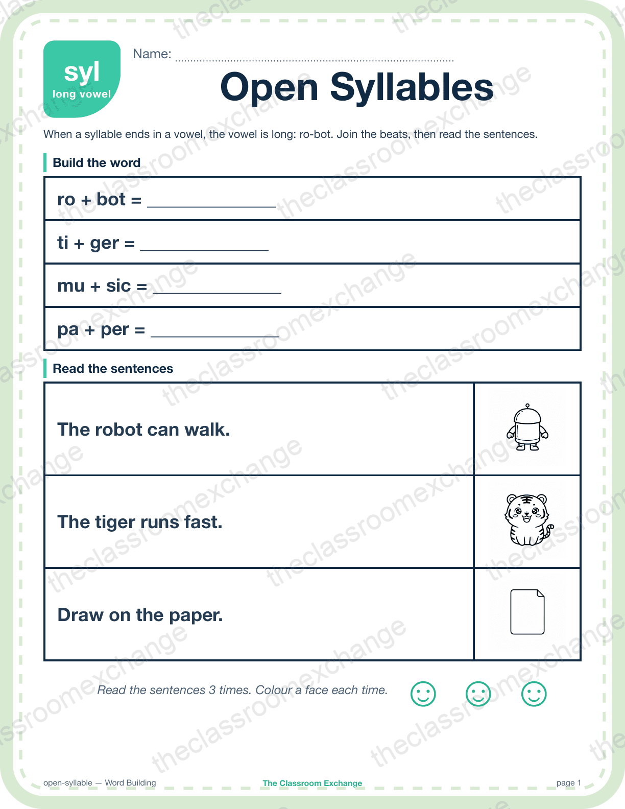 Grade 3 Phonics: Open Syllables