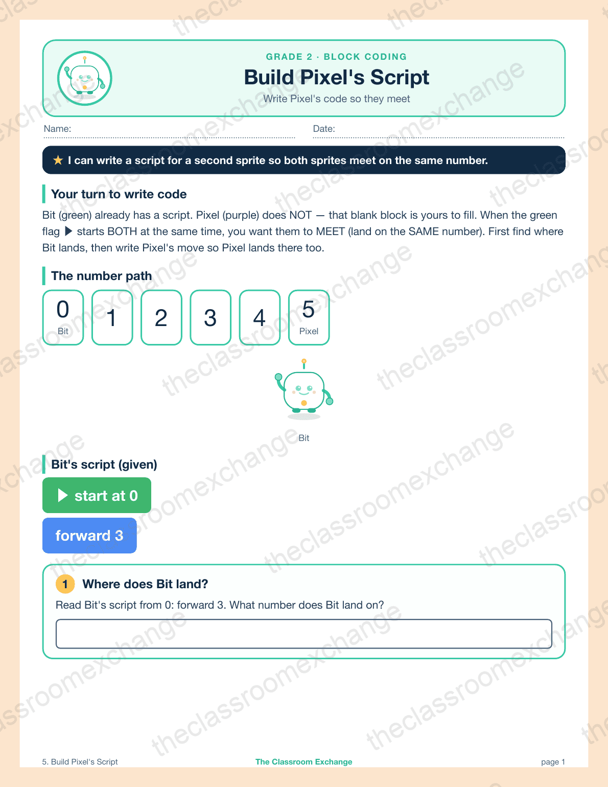 Grade 2 Coding: Build Pixels Script