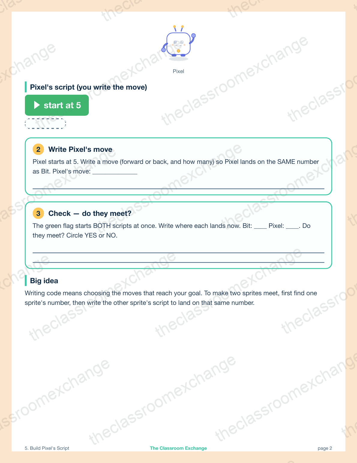Grade 2 Coding: Build Pixels Script alternative view