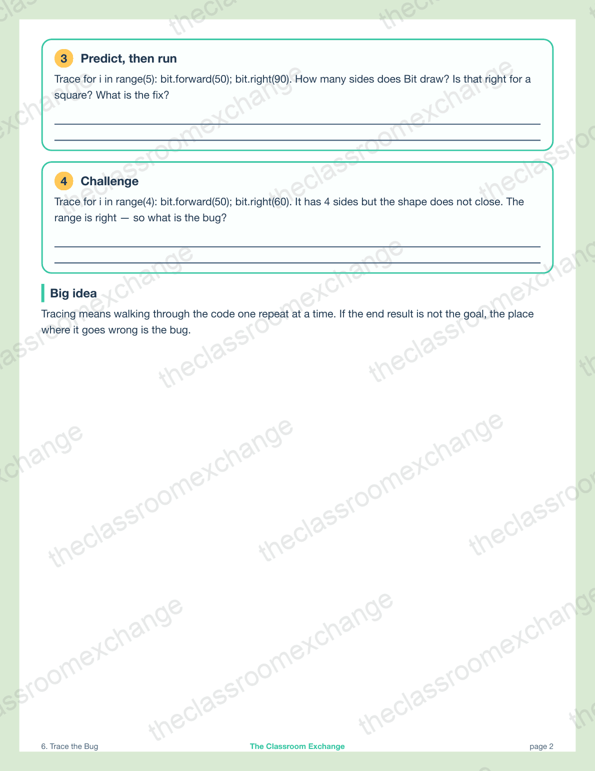 Grade 3 Coding: Trace the Bug alternative view