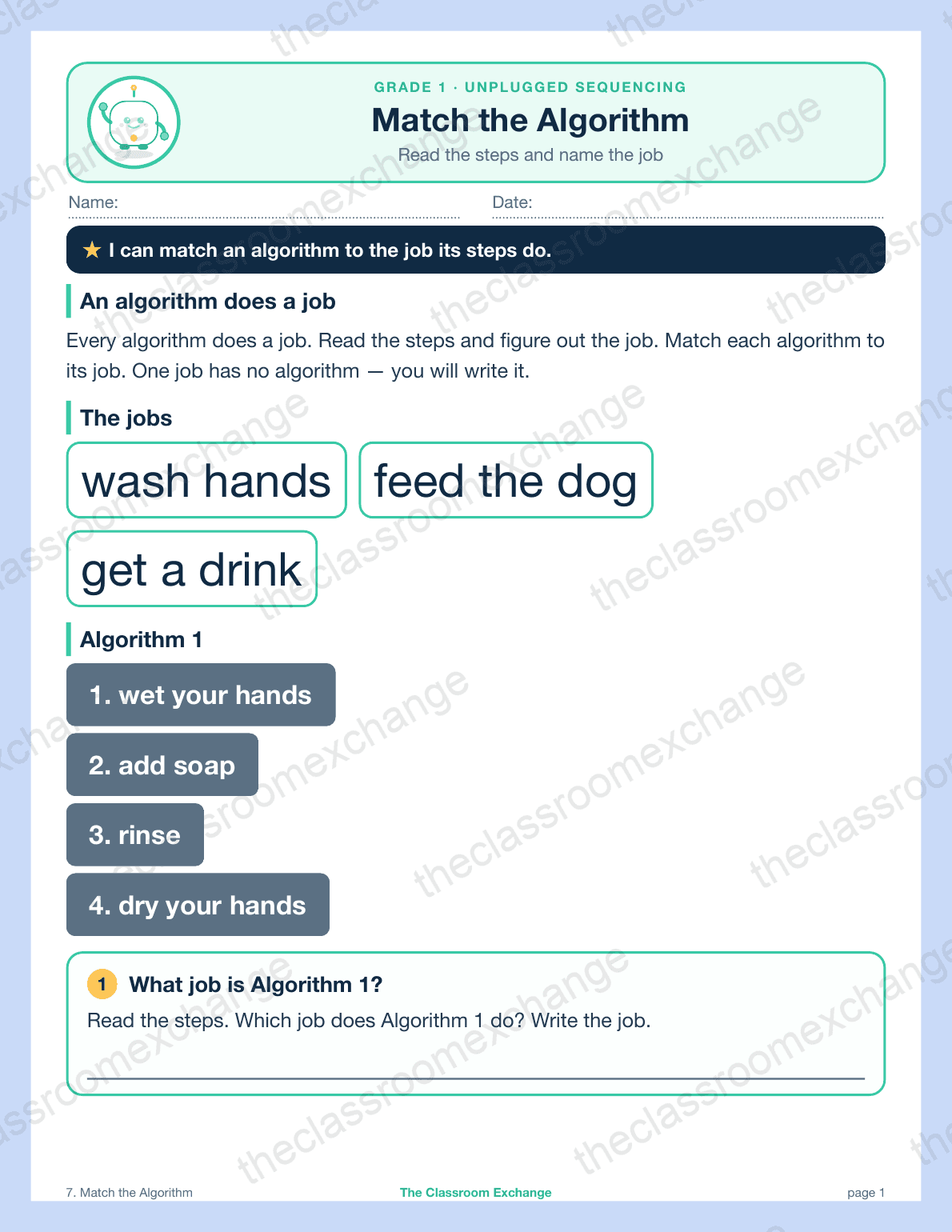 Grade 1 Coding: Match the Algorithm