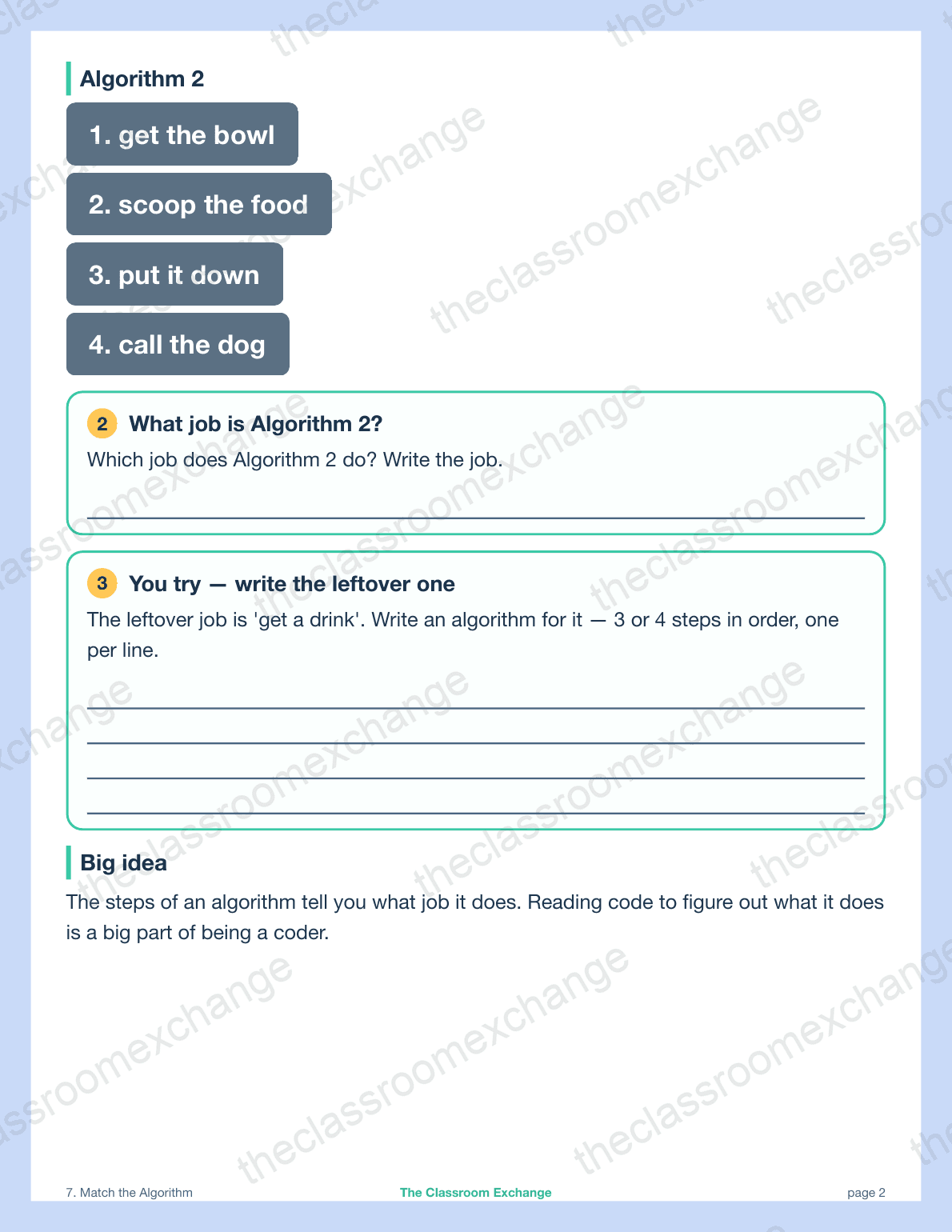 Grade 1 Coding: Match the Algorithm alternative view
