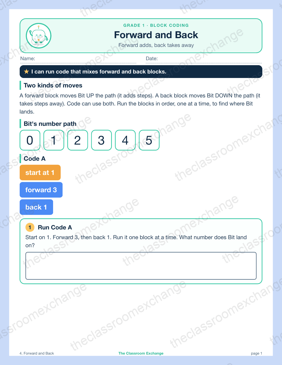 Grade 1 Coding: Forward and Back