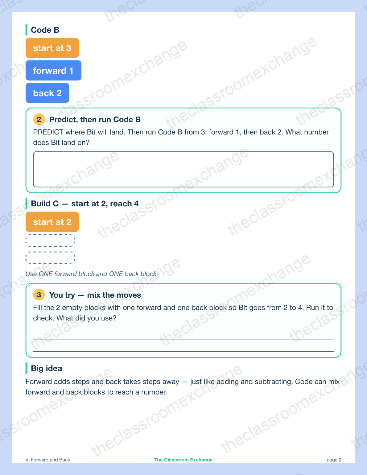 Grade 1 Coding: Forward and Back alternative view