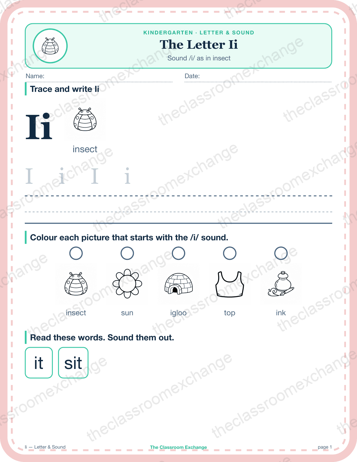 Kindergarten Phonics: The Letter Ii (itchy)