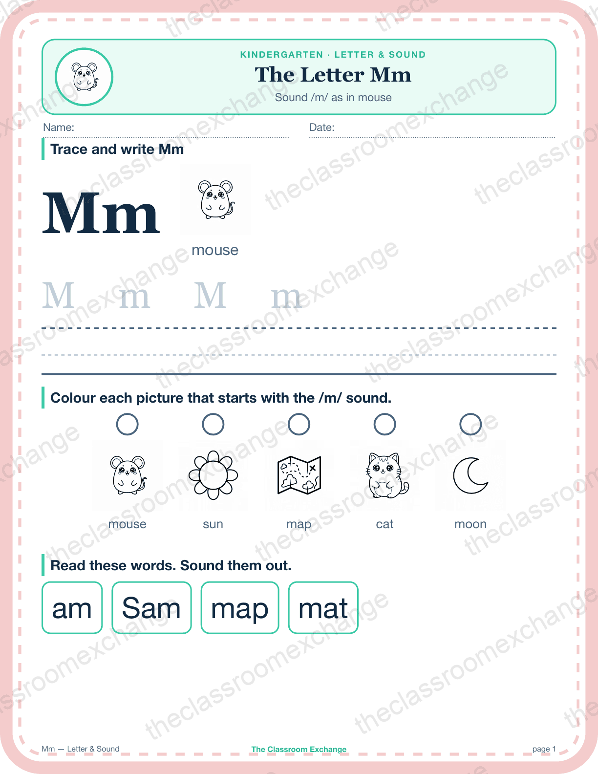 Kindergarten Phonics: The Letter Mm (mouse)