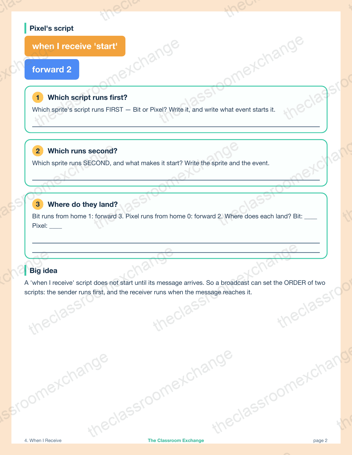 Grade 2 Coding: When I Receive alternative view