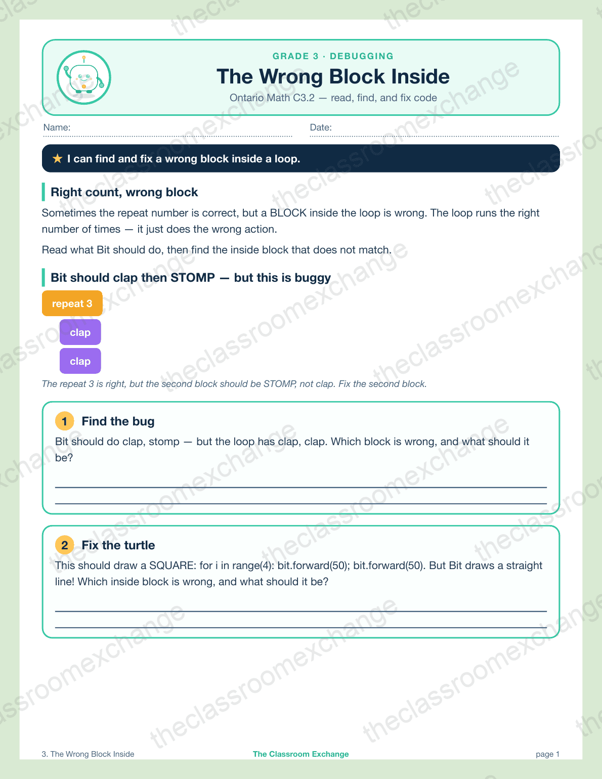 Grade 3 Coding: The Wrong Block Inside