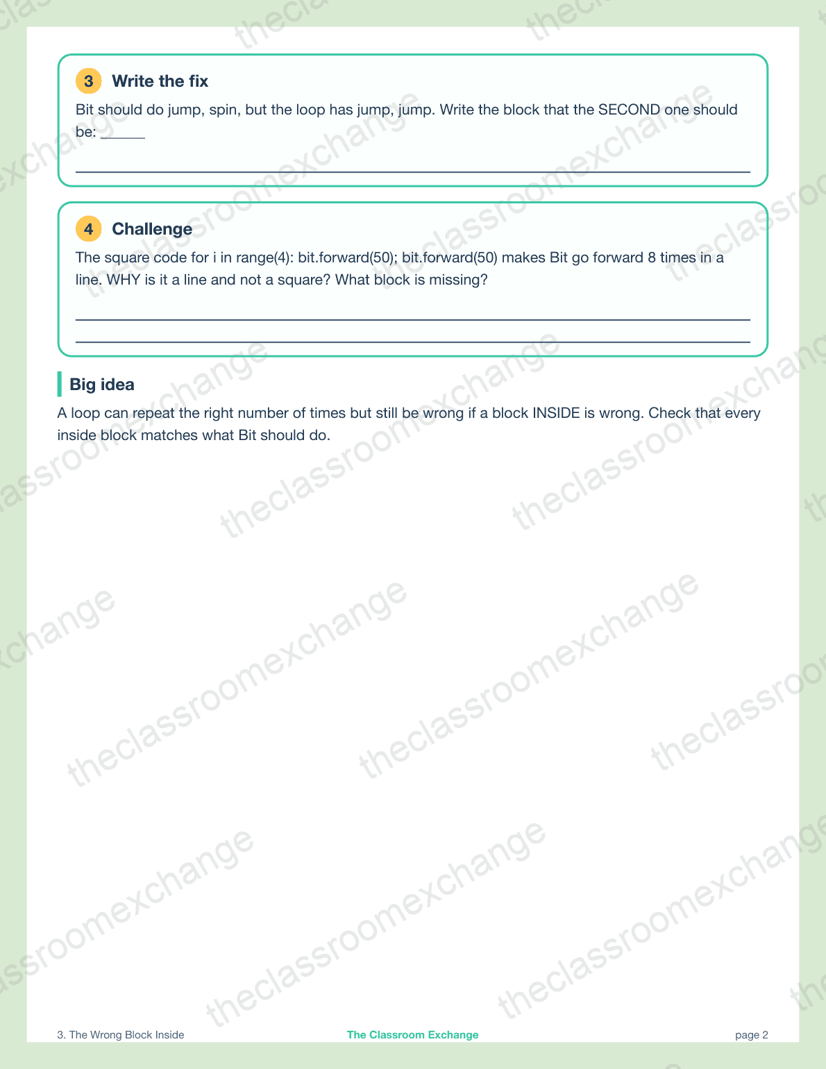 Grade 3 Coding: The Wrong Block Inside alternative view