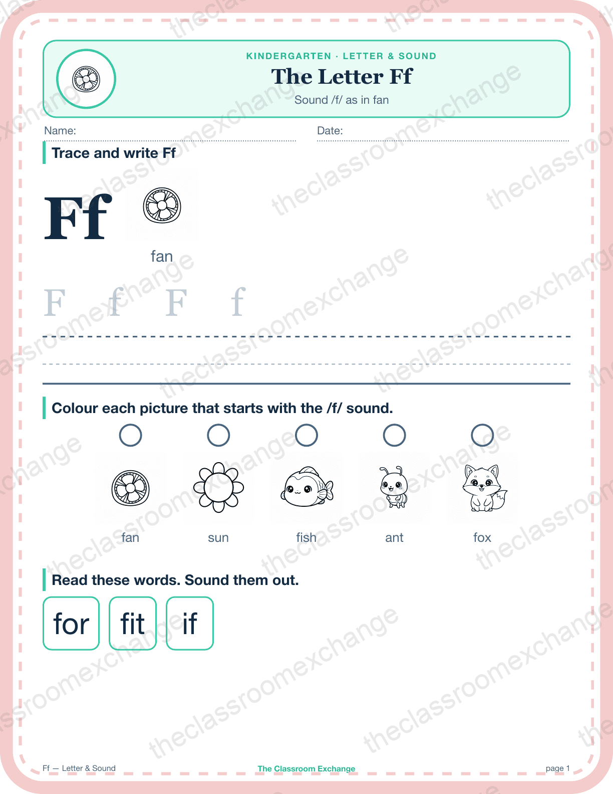 Kindergarten Phonics: The Letter Ff (fan)