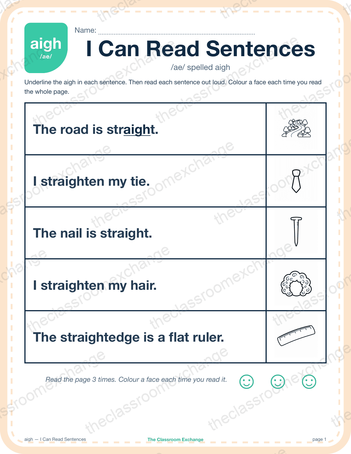 Grade 2 Phonics: aigh (straight) — I Can Read Sentences