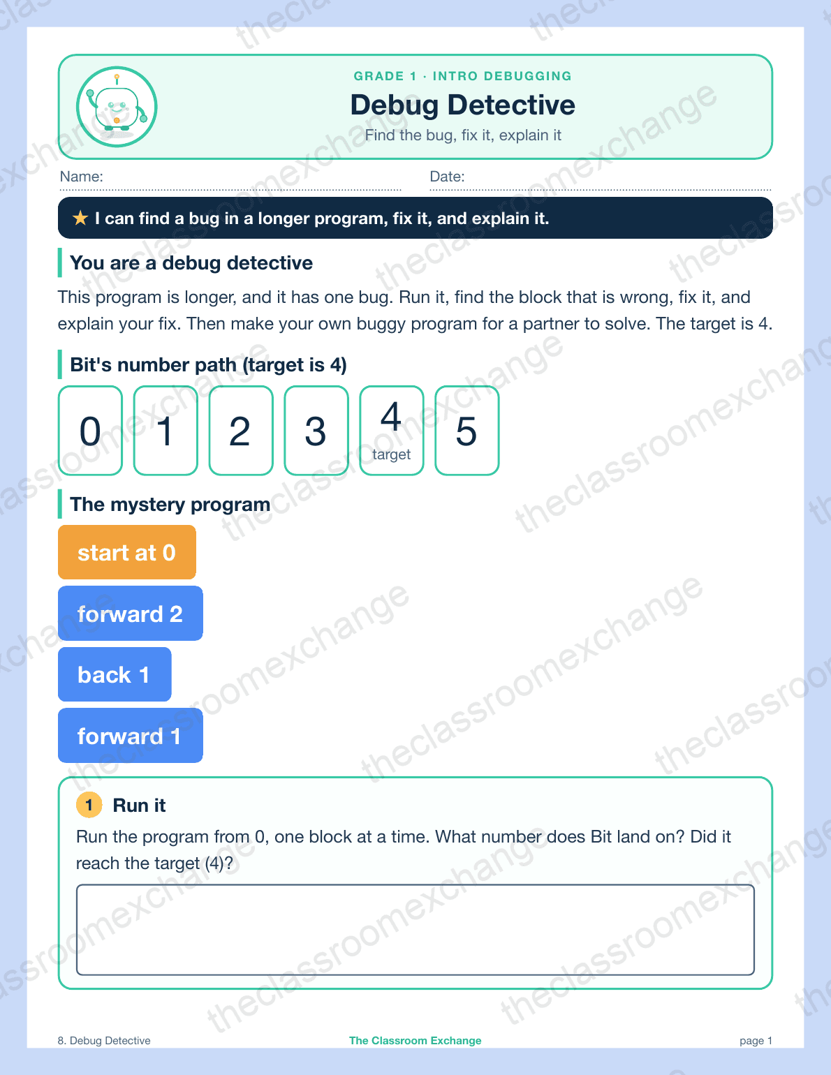 Grade 1 Coding: Debug Detective
