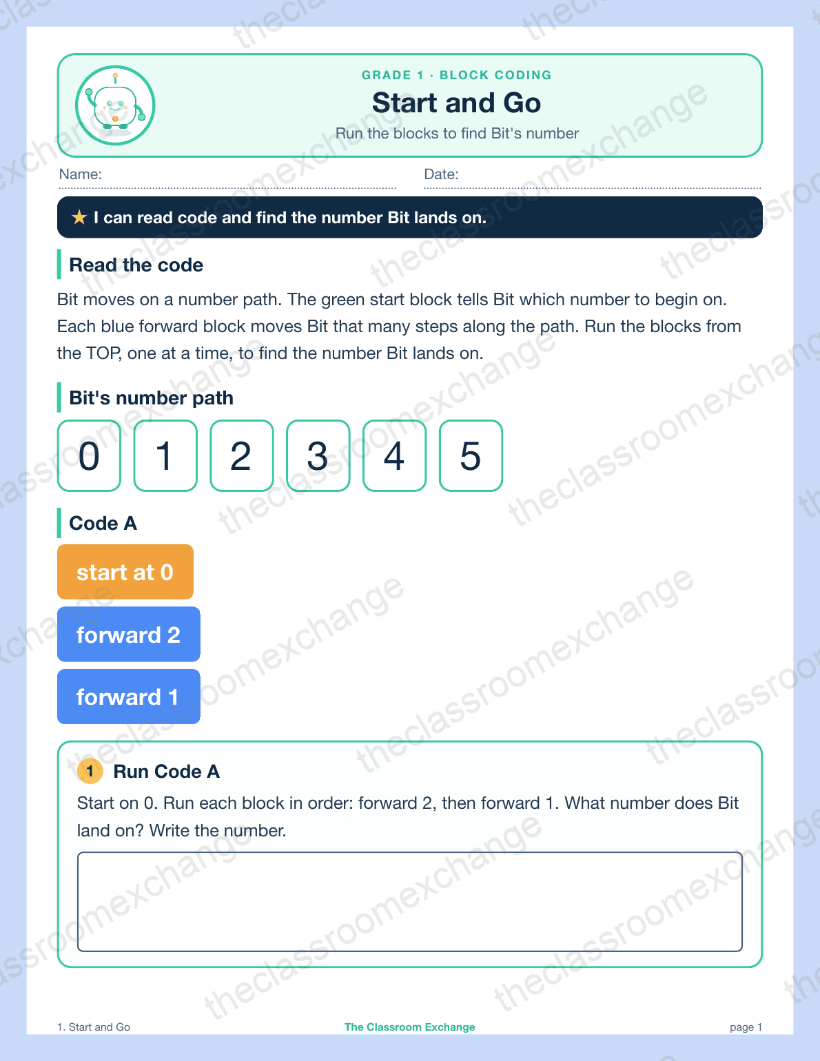 Grade 1 Coding: Start and Go