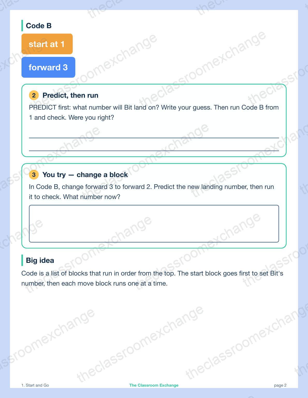 Grade 1 Coding: Start and Go alternative view