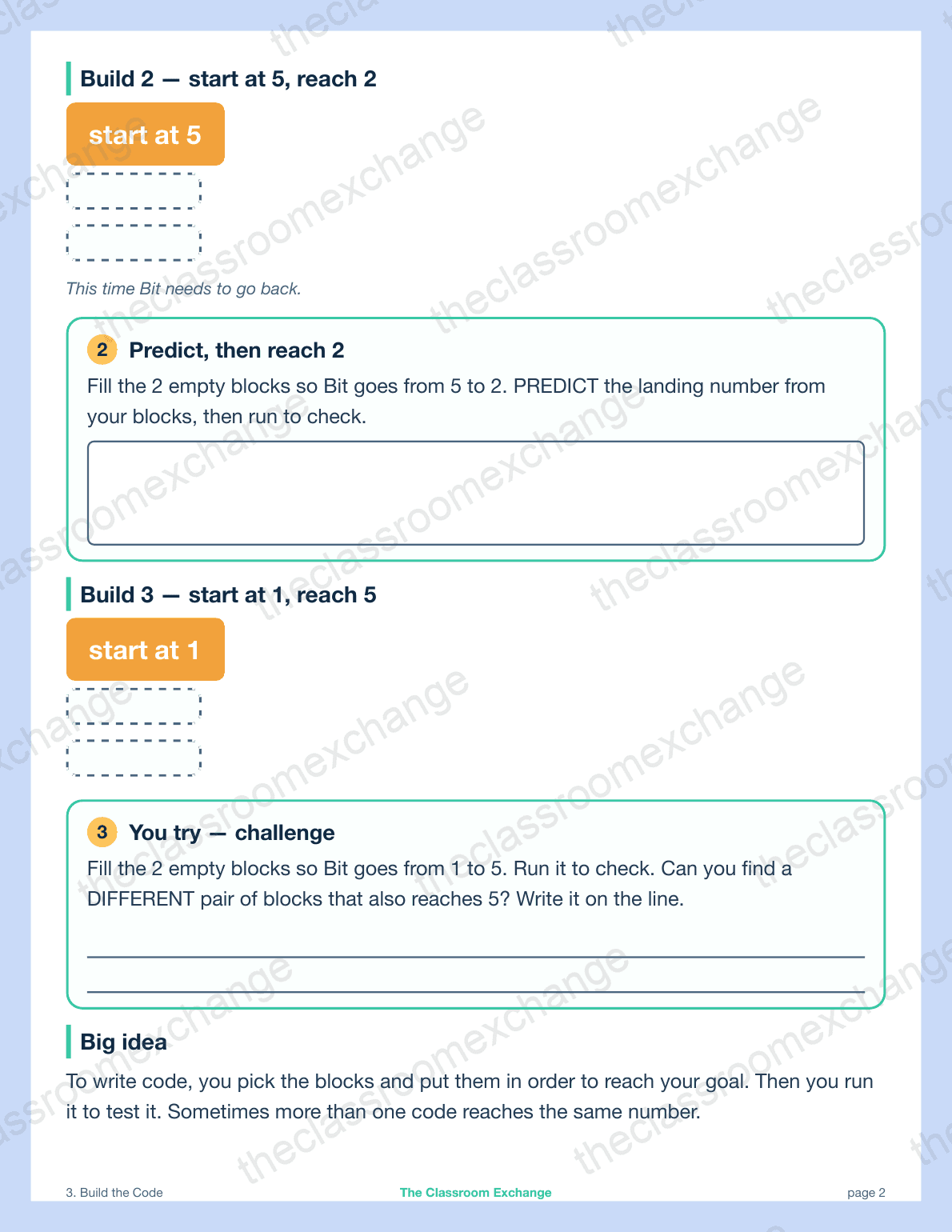 Grade 1 Coding: Build the Code alternative view
