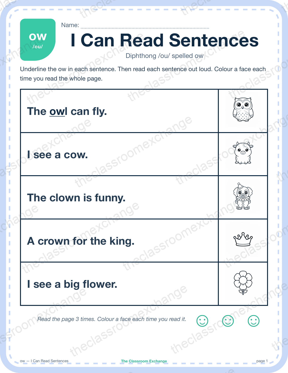 Grade 1 Phonics: ow (owl) — I Can Read Sentences