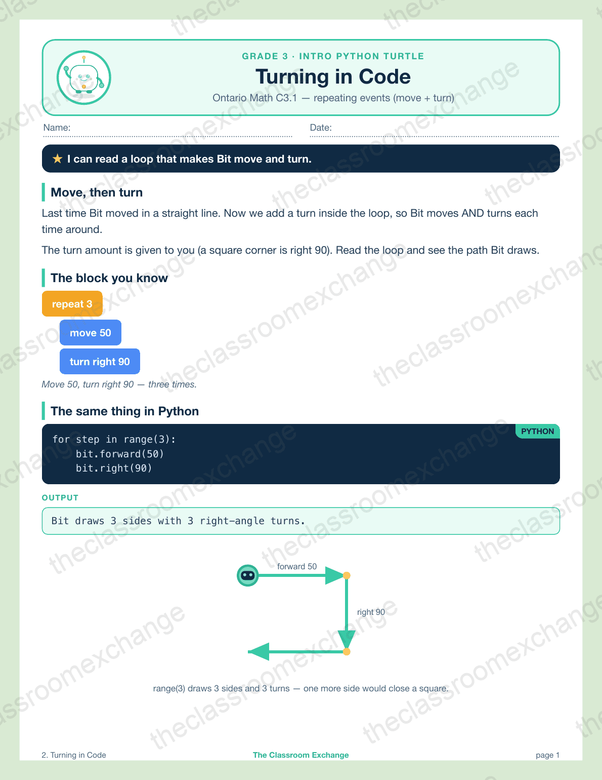 Grade 3 Coding: Turning in Code