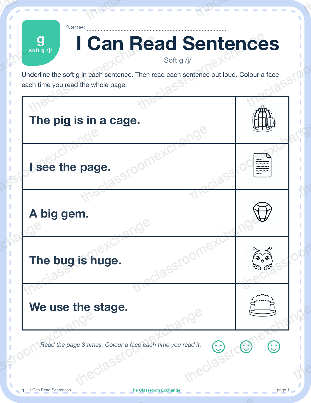 Grade 1 Phonics: g (stage) — I Can Read Sentences