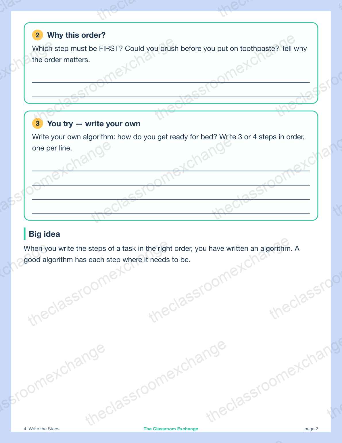 Grade 1 Coding: Write the Steps alternative view