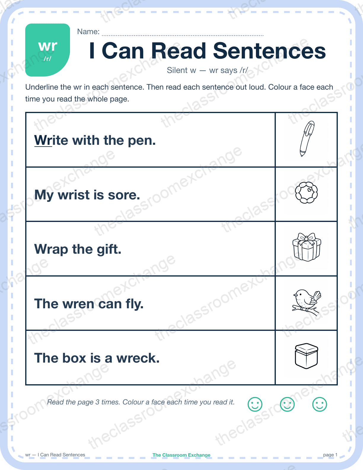 Grade 1 Phonics: wr (write) — I Can Read Sentences