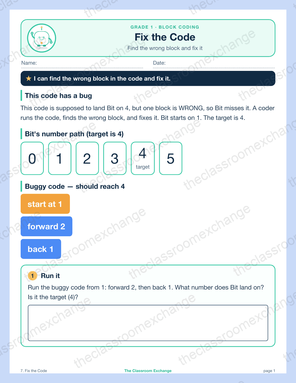 Grade 1 Coding: Fix the Code