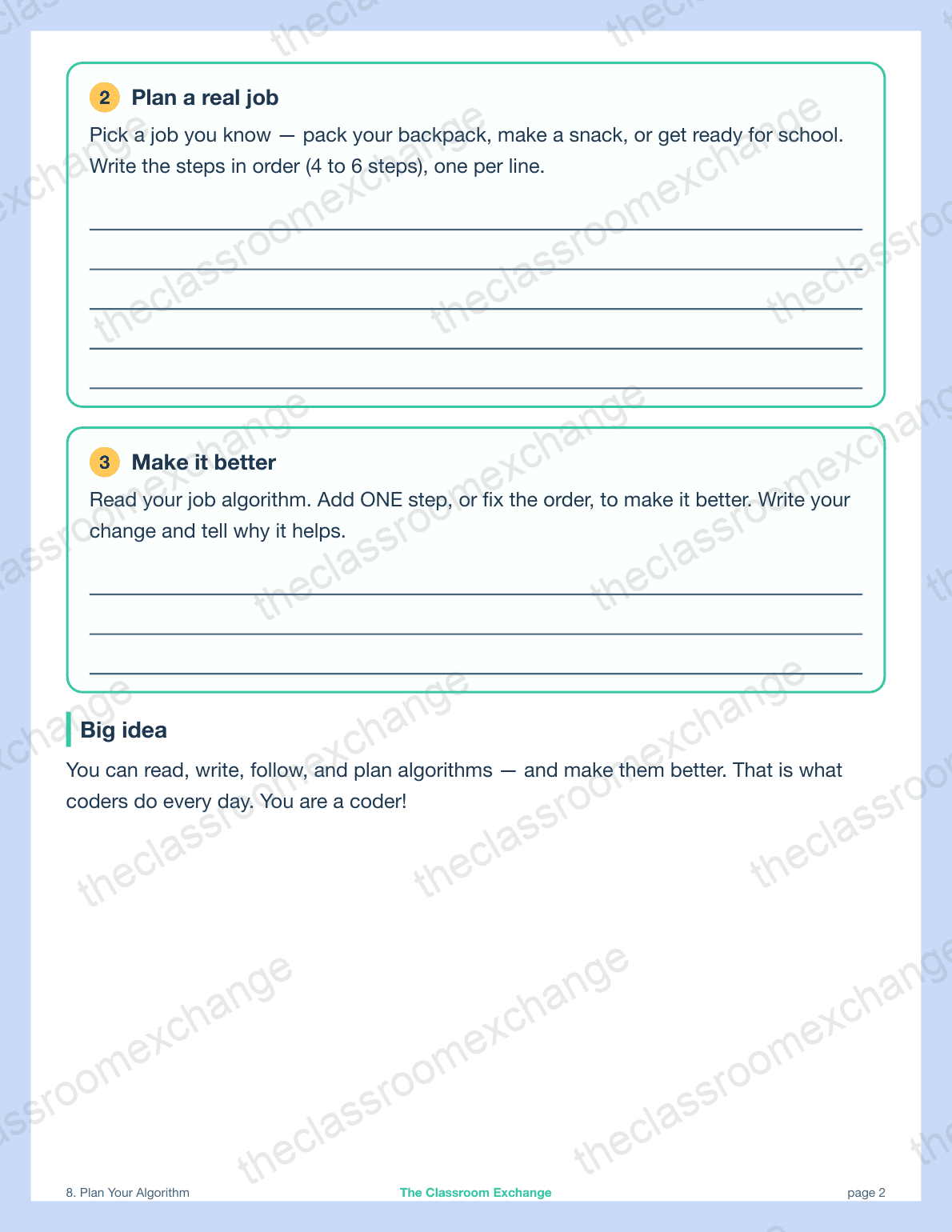 Grade 1 Coding: Plan Your Algorithm alternative view