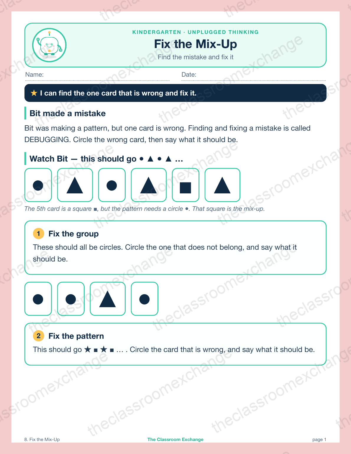 Kindergarten Coding: Fix the Mix-Up