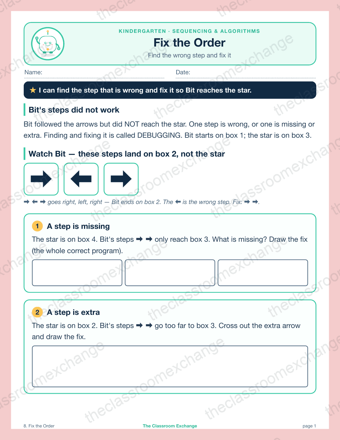 Kindergarten Coding: Fix the Order