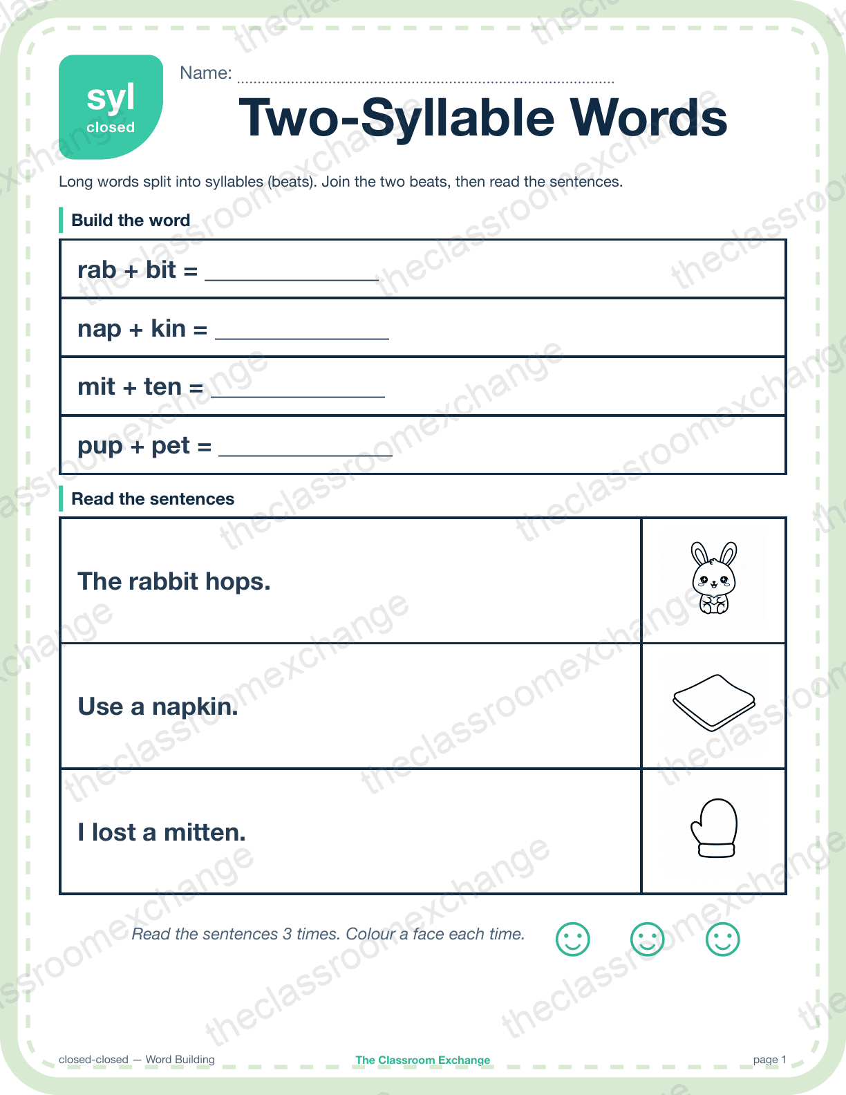 Grade 3 Phonics: Two-Syllable Words